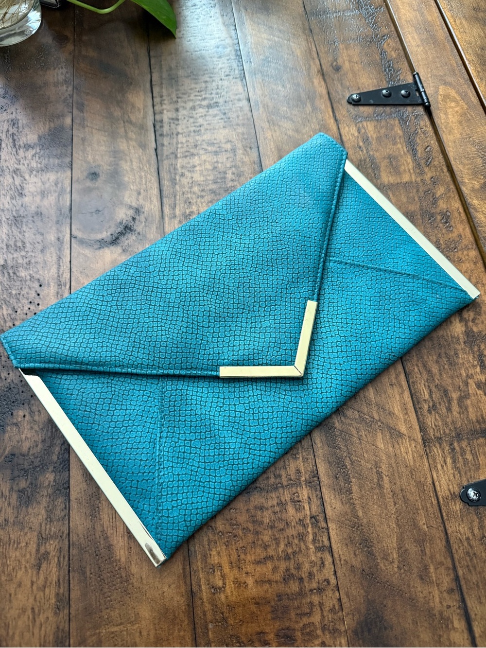 ASOS Turquoise Envelope Clutch with Gold Accents